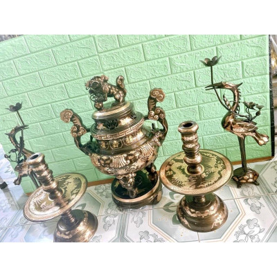 ĐỈNH 60 CM NẶNG 34 KG NGŨ SỰ 5 MÓN CHẤT LIỆU BẰNG ĐỒNG