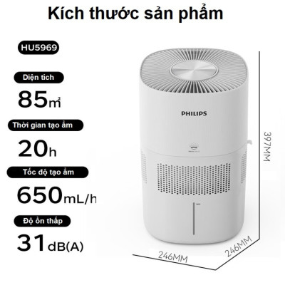 Máy tạo độ ẩm công nghệ NanoCloud UV khử khuẩn Philips HU5969 - Dùng cho phòng diện tích 85m2 - Hàng nhập khẩu