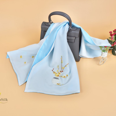 Khăn Lụa Cao Cấp 2 Màu Thêu Hoa Mai – Quà Tặng Phú Quý, Khăn Thêu Tay, Khăn Thêu Thủ Công