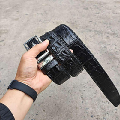 Thắt lưng da cá sấu Đan Viền Thủ Công Rất Bền! (mặt bạc)