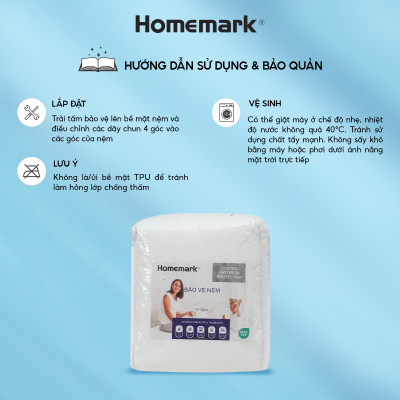 Tấm bảo vệ nệm chống thấm nước Homemark - 4 lớp bảo vệ đệm tuyệt đối, ngăn bụi bẩn, dễ vệ sinh