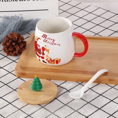 Ly sứ noel 480ml có muỗng sứ và nắp gỗ dễ thương