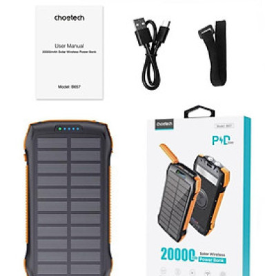 Pin sạc dự phòng Choetech B657 Năng Lượng Mặt Trời Tích Hợp Sạc không Dây 20W dung lượng 20.000mAh (hàng chính hãng)