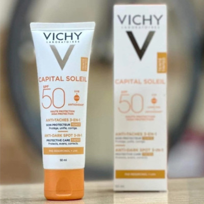 Kem Chống Nắng Vichy Capital Soleil Anti-Dark Spot 3-In-1 SPF50+ Thoáng Mịn Ngăn Sạm Da 50ml  - Có Màu