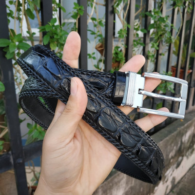 Thắt Lưng Cá Sấu Liền [Mặt Khóa Đầu Kim Cổ Điển] Đan Viền Thủ Công Rất Đẹp!