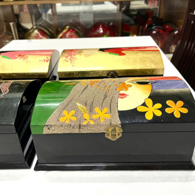 Hộp nữ trang 2 tầng nắp cong Sơn Mài Cao Cấp Thanh Bình Lê đựng đồ trang sức, vật dụng nhỏ xinh, làm quà tăng,...