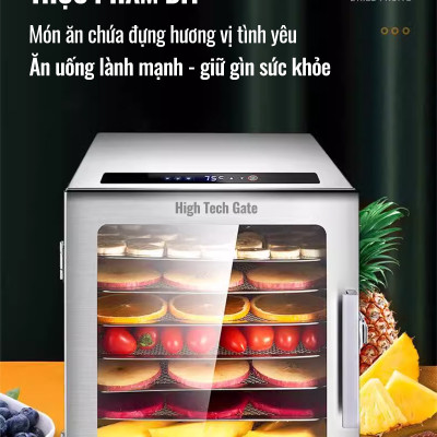 Máy Sấy Thực Phẩm Inox HTG 8 khay DBC08-A01 Sấy Khô Hoa Quả, Thịt, Đồ Ăn, Tia UV Khử Khuẩn, Hẹn Giờ, Hàng Chính Hãng