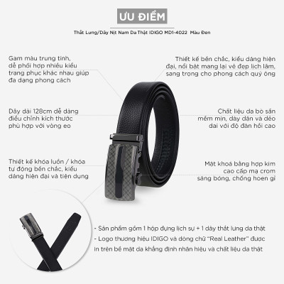 Thắt Lưng Nam Da Thật IDIGO MD1-4022 Màu Đen