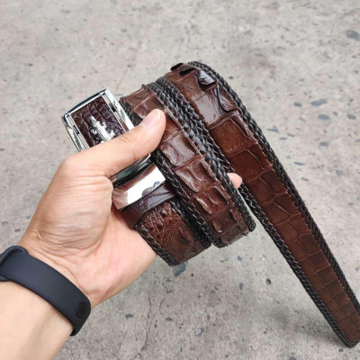 Thắt Lưng Cá Sấu Đan Viền Thủ Công Đẹp Bền Bỉ - TS131B (Mặt trắng)