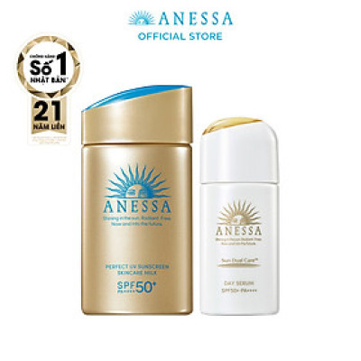 Bộ đôi Kem chống nắng dạng sữa dưỡng da kiềm dầu bảo vệ hoàn hảo + Serum chống nắng dưỡng da nâng tông (Anessa Gold Milk 60ml + Day Serum 30ml)
