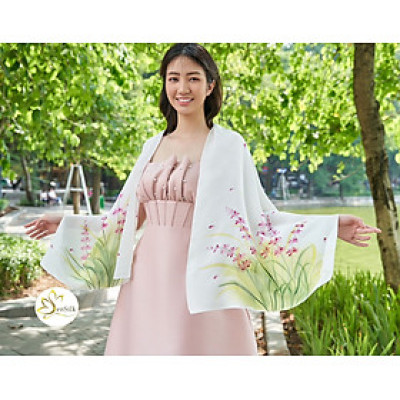 Hand Painted Silk Scarf - Khăn Lụa Cao Cấp Vẽ Tay Hoa Oải Hương SenSilk 160x55cm, Quà Việt Nam Tặng Khách Nước Ngoài