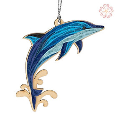 Ornament Cá Heo Nghệ Thuật Được Làm Thủ Công Từ Giấy Xoắn Kết Hợp Gỗ Veener Size 6.5x.6.5cm