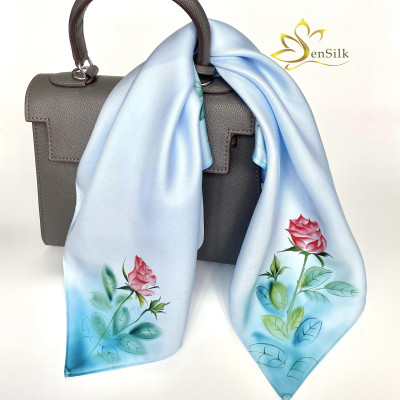 Khăn Lụa Thời Trang Vẽ Tay Cao Cấp SenSilk Hoa Hồng Vàng 55x55cm – Quà Tặng Khách VIP