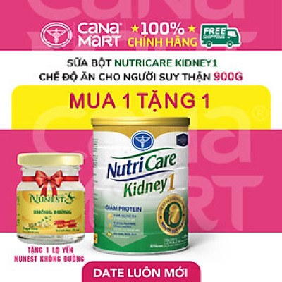 Sữa bột cho người suy thận Nutricare Kidney 1 giảm protein & giúp cân bằng điện giải, kiểm soát đường huyết (900g)