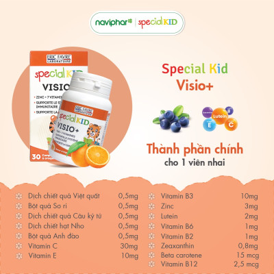 [Hộp 30 viên] Viên nhai, viên ngậm Special Kid Visio+ Hỗ trợ cho đôi mắt khoẻ mạnh, giảm mỏi mắt, khô mắt