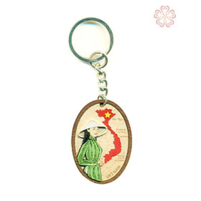 Móc khóa Veener và Quilling người con gái và tổ quốc size 4x5.6 cm