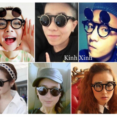 Kính râm cận Mắt Tròn 2 Tròng Lật 2 Lớp Mở Nắp Siêu Đa Năng