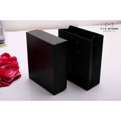 Ca Vat bộ 3 món kèm hộp túi xách cao cấp, quà tặng chú rể, Cavat nâu họa tiết