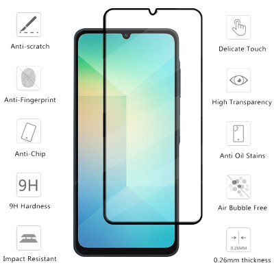 Kính cường lực cho Samsung Galaxy A06 Full màn hình viền đen độ cứng 9h, chống vỡ, chống xước, dán màn hình cao cấp - Hàng chính hãng