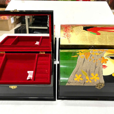 Hộp nữ trang 2 tầng nắp cong Sơn Mài Cao Cấp Thanh Bình Lê đựng đồ trang sức, vật dụng nhỏ xinh, làm quà tăng,...