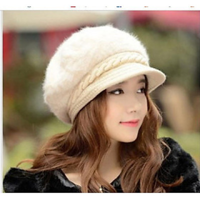 Mũ nồi len lông thỏ cao cấp nón len lưỡi trai nữ thời trang