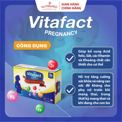 Viên uống Vitafact Pregnancy hỗ trợ bổ sung dưỡng chất và dự phòng dị tật cho thai nhi (30 viên) - Nutramed