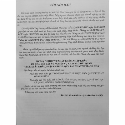 Sách Nghiệp Vụ Xuất Nhập Khẩu – 150 Câu Hỏi Đáp về Nghiệp Vụ Khai Báo Hải Quan, Thuế Xuất Khẩu, Nhập Khẩu và Quy Tắc Xuất Xứ Hàng Hóa - V2322D