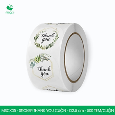 MSCK05 - D2.5 cm - 1 Cuộn 500 sticker thank you tròn, nhãn dán thank you, tem dán cảm ơn