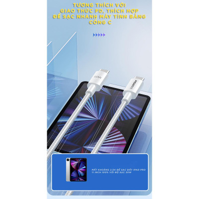 Cáp Sạc iPhone 15 - Linen USB-C 60W 1 m - Pisen LH-CC-PD01-1000