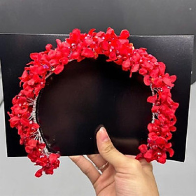 Băng đô cài tóc hoa nhí đỏ đính hạt pha lê mẫu mới