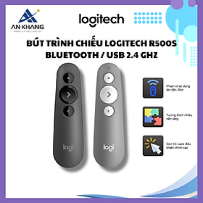 Bút trình chiếu Logitech R500S Bluetooth / Usb 2.4 GHz, con trỏ Laser 20m - Hàng Chính Hãng