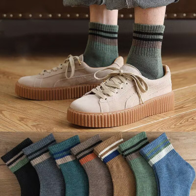 Set 5 đôi tất vớ nam cổ trung sọc ngang nhiều màu sắc, chất liệu cotton khử mùi thoáng khí