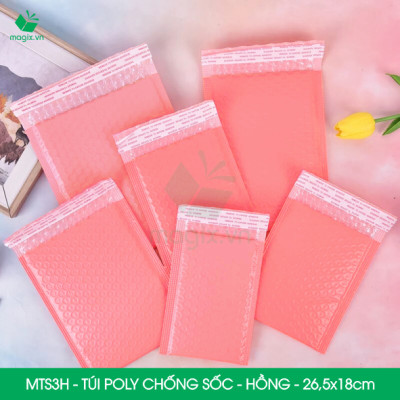 MTS3H - 26.5x18cm - COMBO 100 TÚI GÓI HÀNG CHỐNG SỐC BỌC BÓNG KHÍ MÀU HỒNG PASTEL