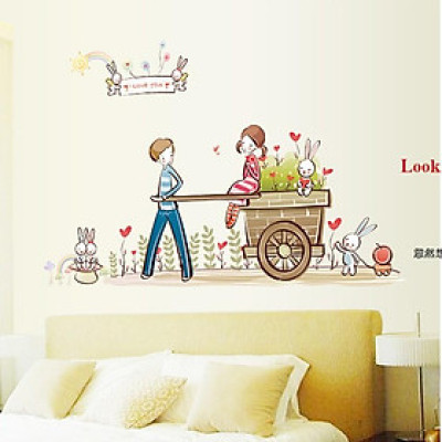 Sticker Decal dán tường  Xe kéo hoa - AY7094