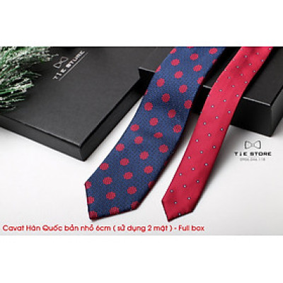Cà Vạt Nam Bản nhỏ 6cm đen chấm bi đỏ - Cavat Hàn Quốc Cao Cấp Full box