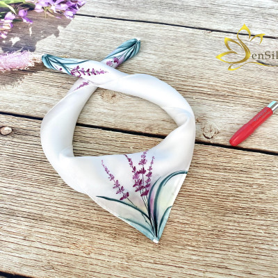 Phụ Kiện Lụa Thời Trang Vẽ Tay Hoa Lavender SenSilk 55x55cm, Khăn Lụa Đẹp Vẽ Tay - Quà Tặng Độc Đáo, Silk Square Painting Scarf