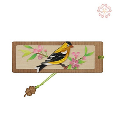 Book mark giấy xoắn nghệ thuật - chú chim đậu trên cành đào - size 13.5 x 5.3 cm