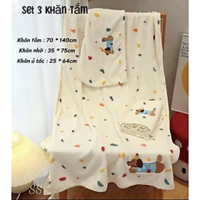 [KoSuyTu] SET 3 KHĂN TẮM HỌA TIẾT CÚN, CHẤM BI SIÊU CUTE – SIÊU MỀM - SIÊU THẤM HÚT