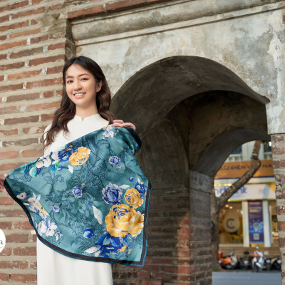 Khăn Choàng Cổ Lụa Tơ Tằm in SenSilk KLVI05 - 100% Luxury Silk Printed Scarves - Quà Tặng Thời Trang Nữ