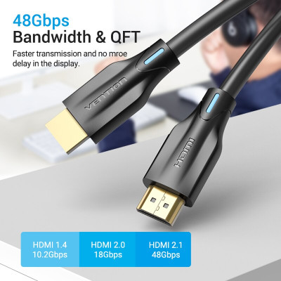 Cáp HDMI 2.1 Vention đầu mạ vàng, hỗ trợ 4k,8k60hz. Hàng chính hãng