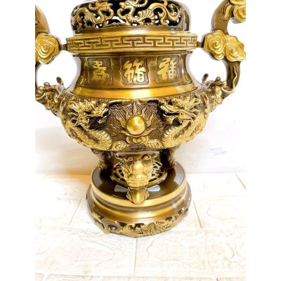 ĐỈNH ĐỒNG CAO 40 CM NẶNG 5.8 KG MÀU CẠO HOA VĂN NỔI CHẤT LIỆU BẰNG ĐỒNG