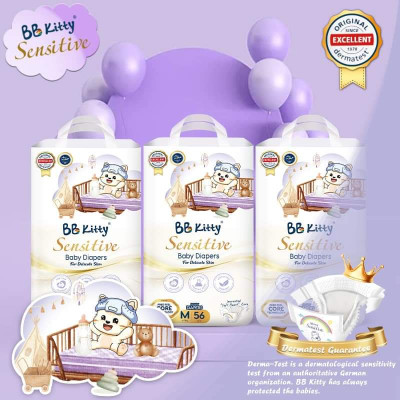 [L50]Tã/Bỉm Dán  BB KITTY SENSITIVE dành cho da Nhạy Cảm size L 50 miếng/ 09 - 14 kg mẫu mới