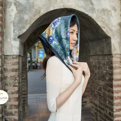 Khăn Choàng Cổ Lụa Tơ Tằm in SenSilk KLVI05 - 100% Luxury Silk Printed Scarves - Quà Tặng Thời Trang Nữ