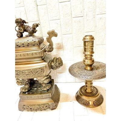 ĐỈNH TAM SỰ 52 CM NẶNG 17 KG  MÀU NÂU CỔ CHẤT LIỆU BẰNG ĐỒNG