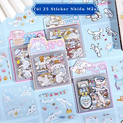 Túi 25 Tờ Sticker Sanrio, Gấu Dâu, Cinnamoroll, Thỏ Tai Hồng (Đã Cắt Sẵn) 