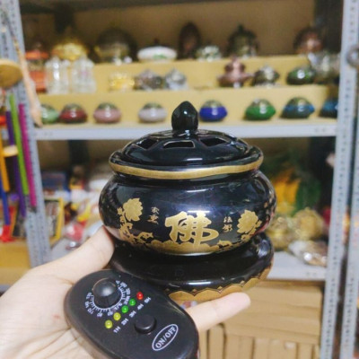 Lư xông trầm điện cao 11cm nhỏ gọn, chất liệu gốm sứ tráng men giao ngẫu nhiên