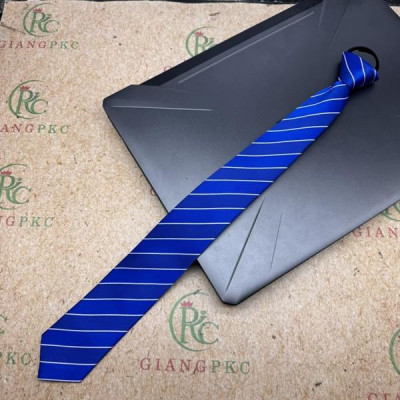 Cà vạt nam mẫu thắt sẵn dây kéo bản nhỏ 6cm mẫu xanh bích kẻ trắng thưa