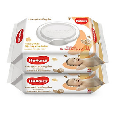 Combo 2 gói Khăn giấy ướt cho trẻ sơ sinh HUGGIES (Gói 72 tờ) - Chiết xuất Cao cao & Bơ hạt mỡ