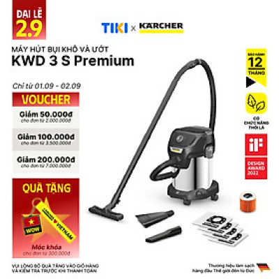 [BẢN KỶ NIỆM GIỚI HẠN] Máy hút bụi đa năng khô và ướt Karcher KWD 3 S Anniversary - Sản xuất châu Âu - Công suất 1000W - Hàng Chính Hãng