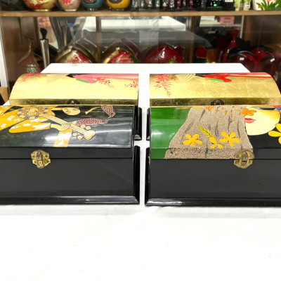 Hộp nữ trang 2 tầng nắp cong Sơn Mài Cao Cấp Thanh Bình Lê đựng đồ trang sức, vật dụng nhỏ xinh, làm quà tăng,...